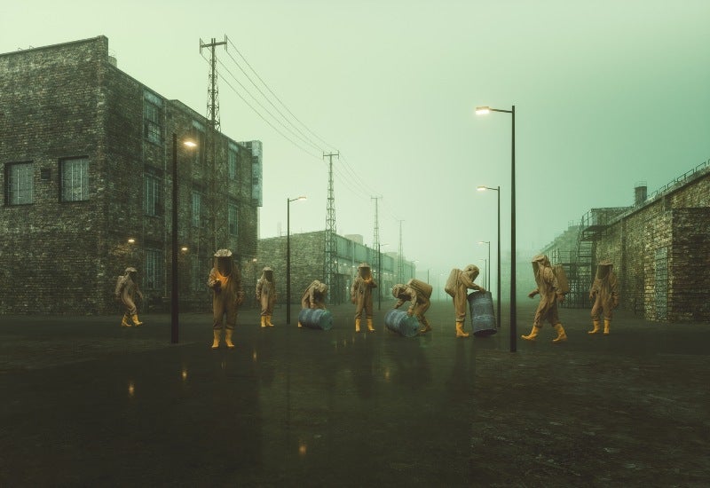 Workers in Safety Gear Cleaning an Industrial Process Area in Houston, TX
