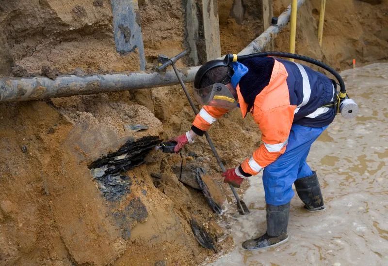 Excel Industrial Group Expert Collecting Contaminated Soil for Sampling in Houston, TX